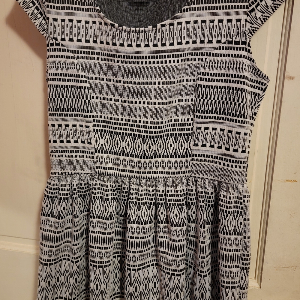 Rewind Black and White Geometric Ladies Dress